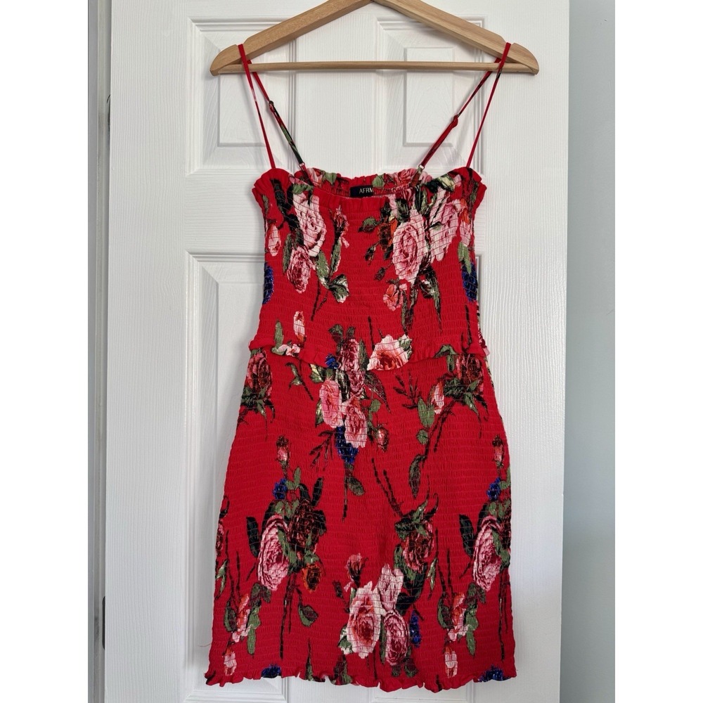 AFRM Floral Mini Dress Sz S Smocked Spring Roses Garden Fairy Floral Havana - Picture 1 of 7